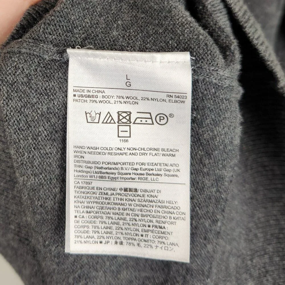 Banana Republic Italian Wool Blend Elbow Patch Crewneck Sweater Gray sz L Flawed
